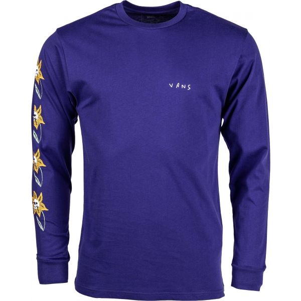 Vans MN SKULL FLOWER LS fialová XS - Pánské tričko s dlouhým rukávem Vans