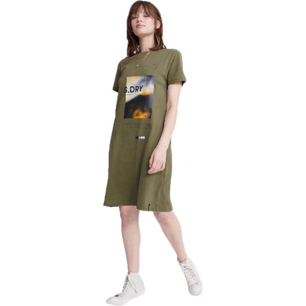 Superdry DESERT GRAPHIC T-SHIRT DRESS tmavě zelená 8 - Dámské šaty Superdry