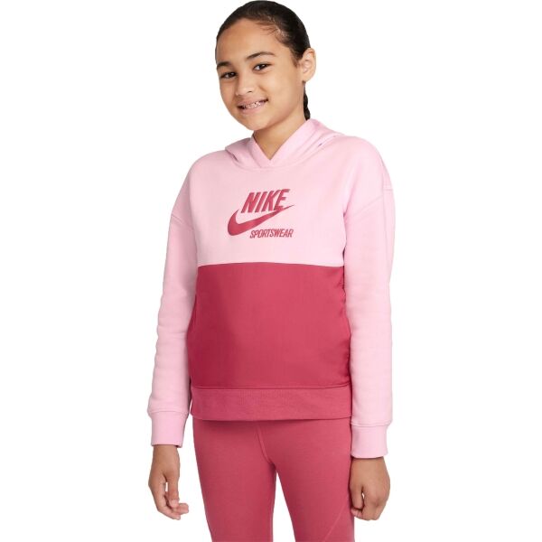 Nike NSW HERITAGE FT HOODIE G Růžová L - Dívčí mikina Nike